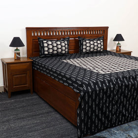 Black - pochampally ikat with kalamkari patch cotton