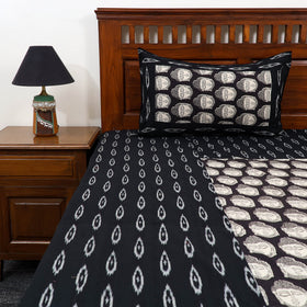 Black - pochampally ikat with kalamkari patch cotton