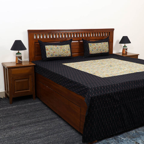 Black - pochampally ikat with kalamkari patch cotton