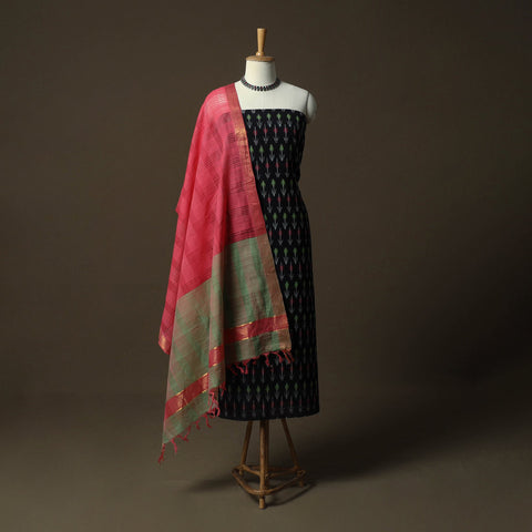 Ikkat Dress Materials - 3PC Pochampally Ikat Unstitched Suit Material | iTokri Ikkat Dress Materials - 3PC Pochampally Ikat Unstitched Suit Material | iTokri