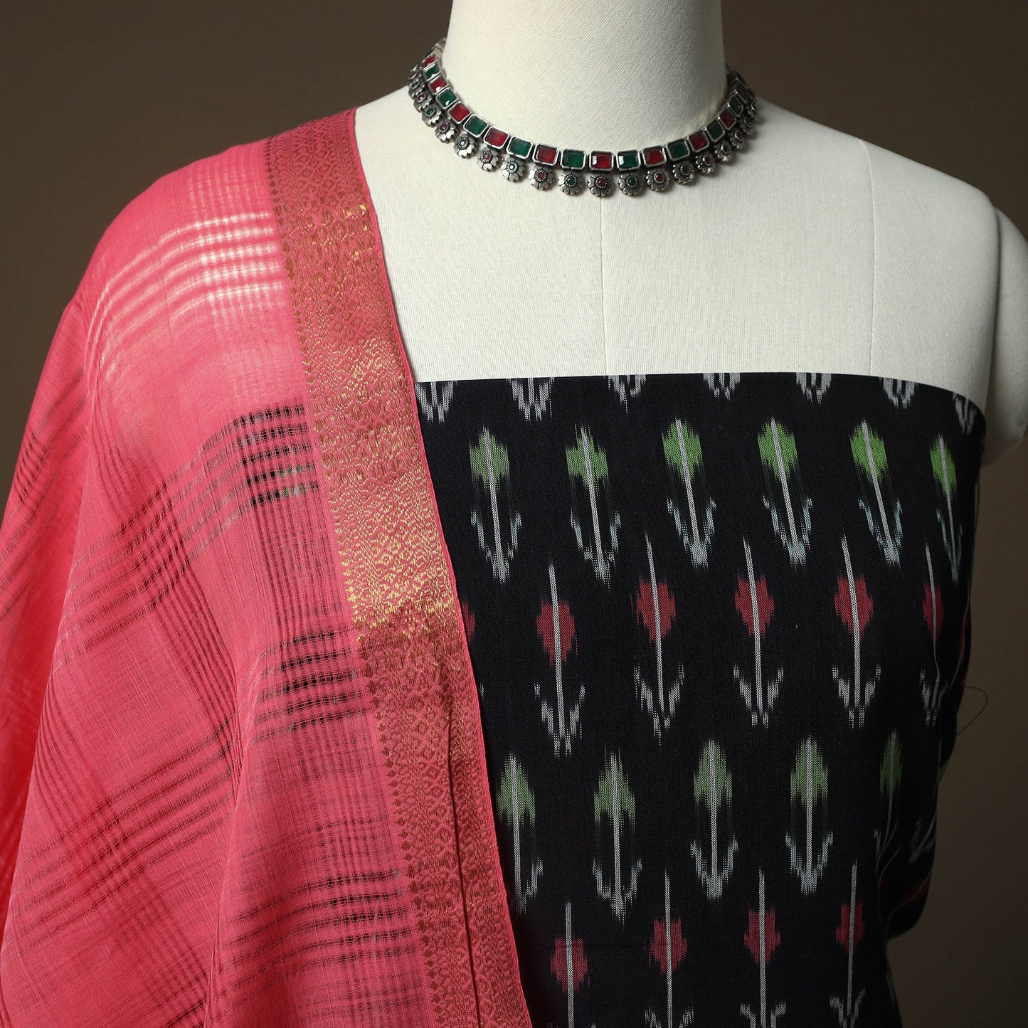 Pochampally ikat mercerised cotton 2pc unstitched dress