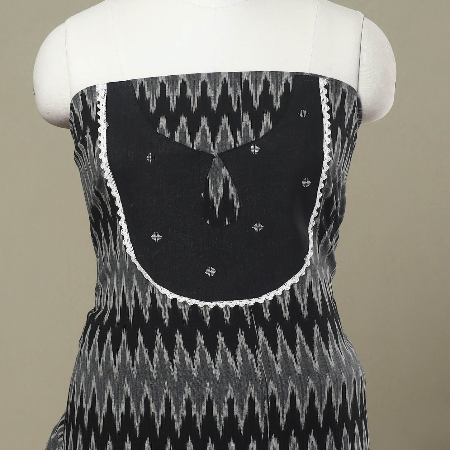 Buy Black Pochampally Ikat Patchwork Cotton Kurta Material