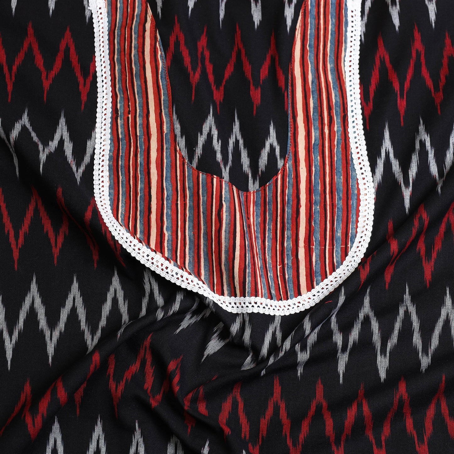 Black - pochampally ikat patchwork cotton unstitched kurta