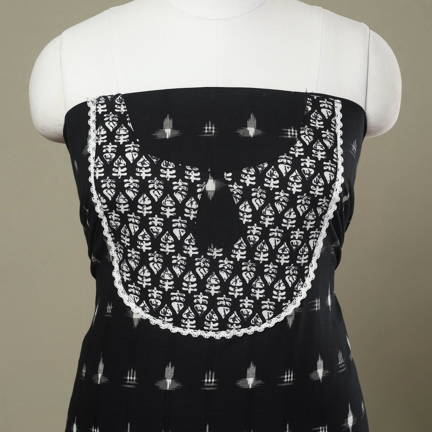 Buy Black Pochampally Ikat Patchwork Cotton Kurta Material