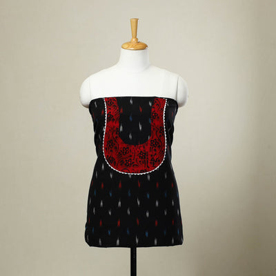  Black Pochampally Ikat Patchwork Cotton Kurta Material