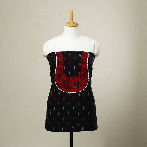  Black Pochampally Ikat Patchwork Cotton Kurta Material