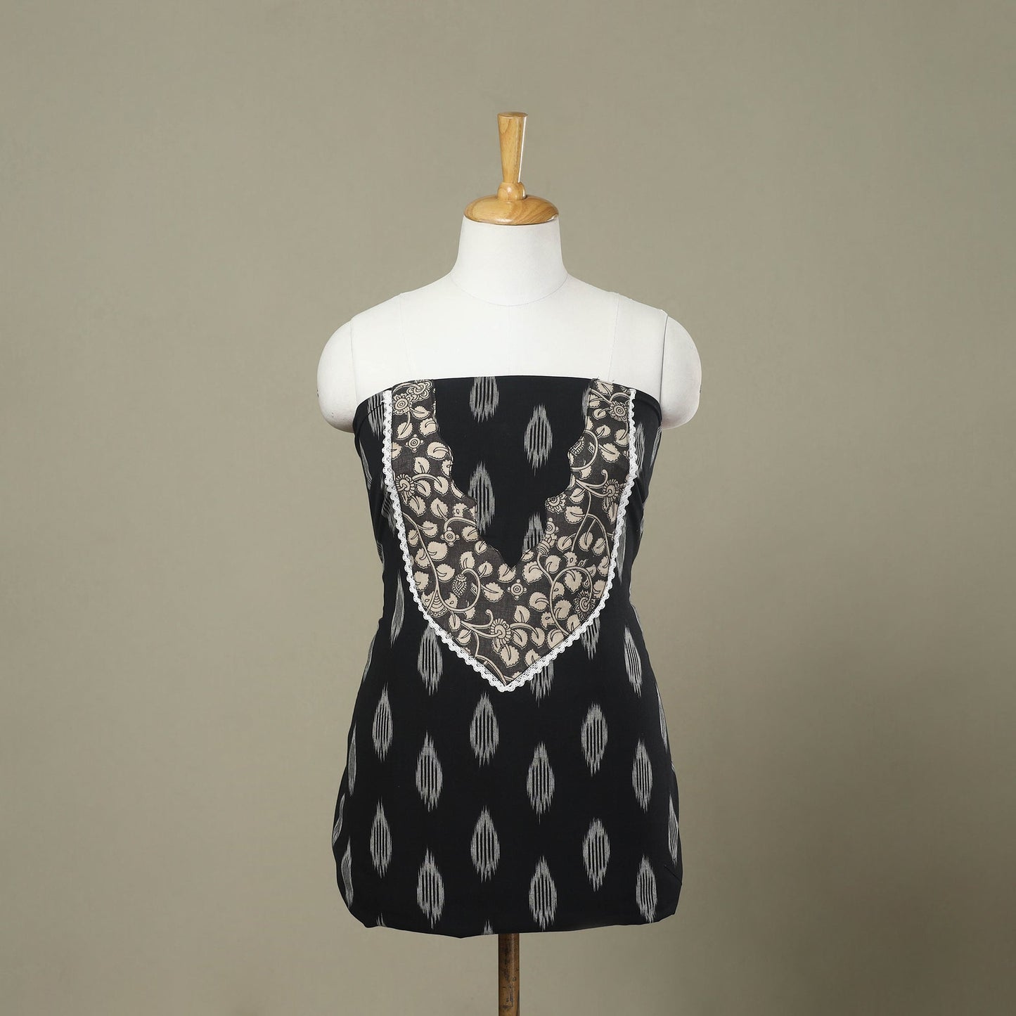 Buy Black Pochampally Ikat Patchwork Cotton Kurta Material