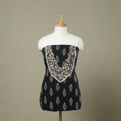 Buy Black Pochampally Ikat Patchwork Cotton Kurta Material