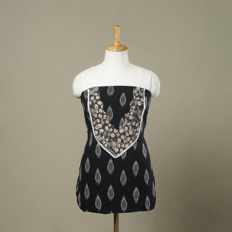 Buy Black Pochampally Ikat Patchwork Cotton Kurta Material