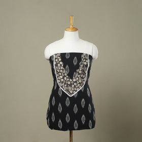 Buy Black Pochampally Ikat Patchwork Cotton Kurta Material