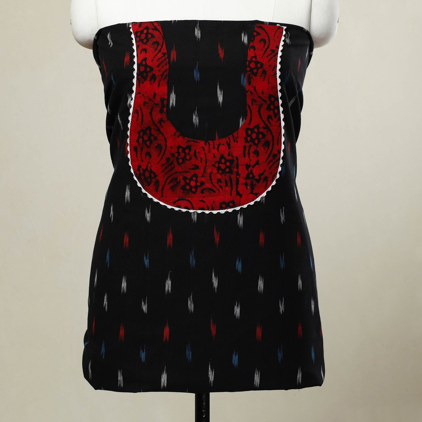  Black Pochampally Ikat Patchwork Cotton Kurta Material