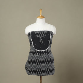 Buy Black Pochampally Ikat Patchwork Cotton Kurta Material