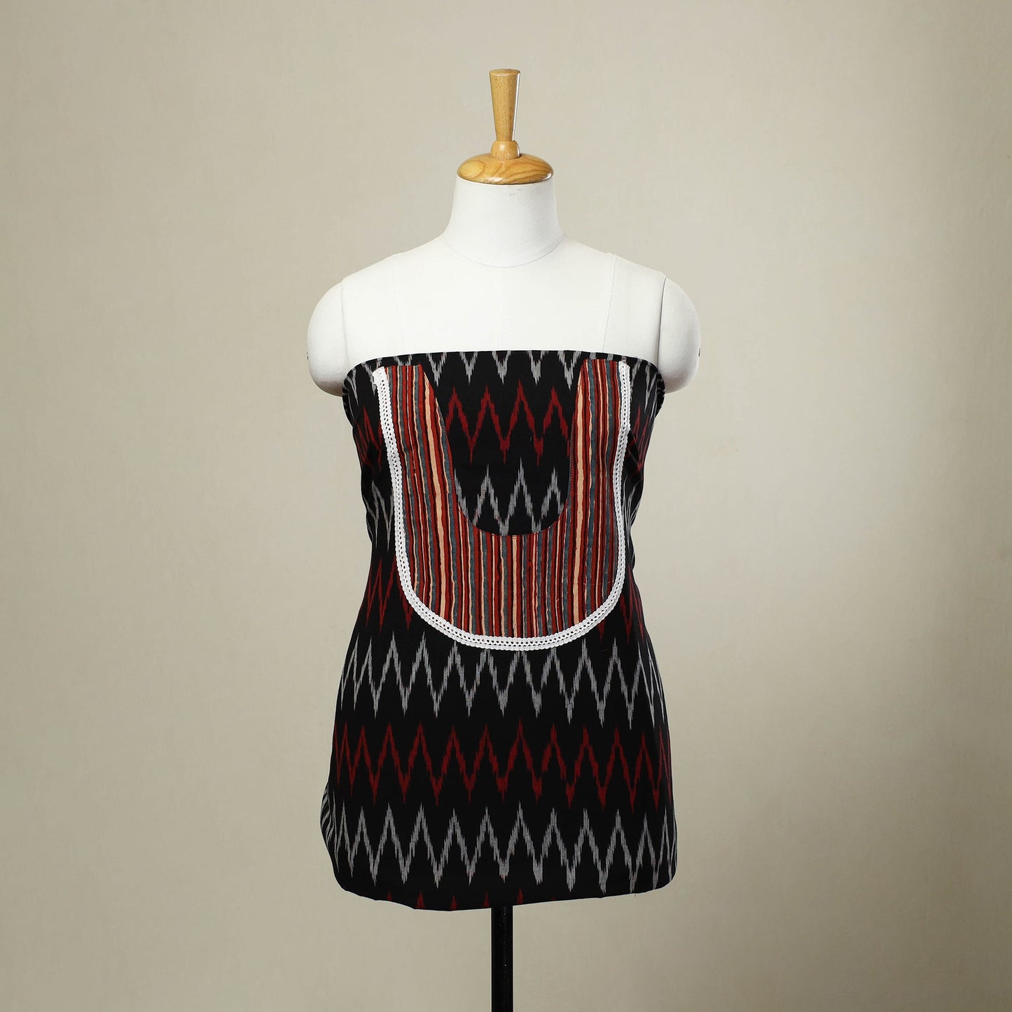 Black - pochampally ikat patchwork cotton unstitched kurta