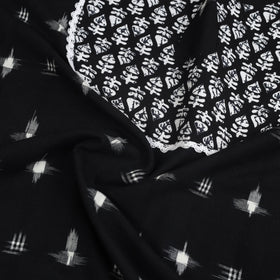 Buy Black Pochampally Ikat Patchwork Cotton Kurta Material