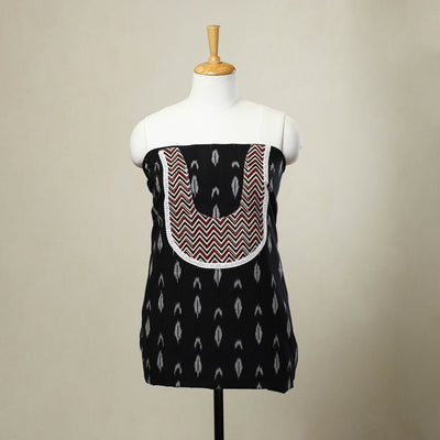  Black Pochampally Ikat Patchwork Cotton Kurta Material