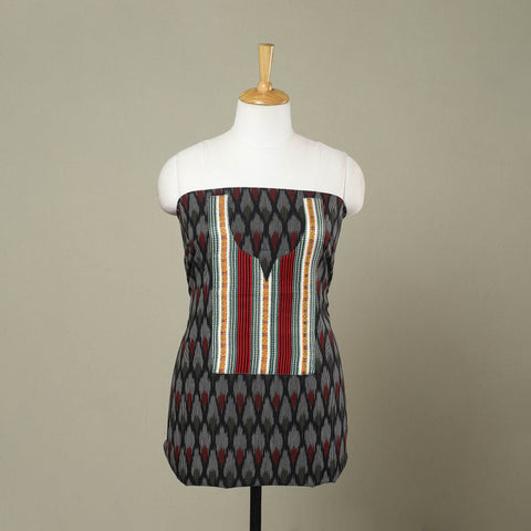 Buy Black Pochampally Ikat Patchwork Cotton Kurta Material