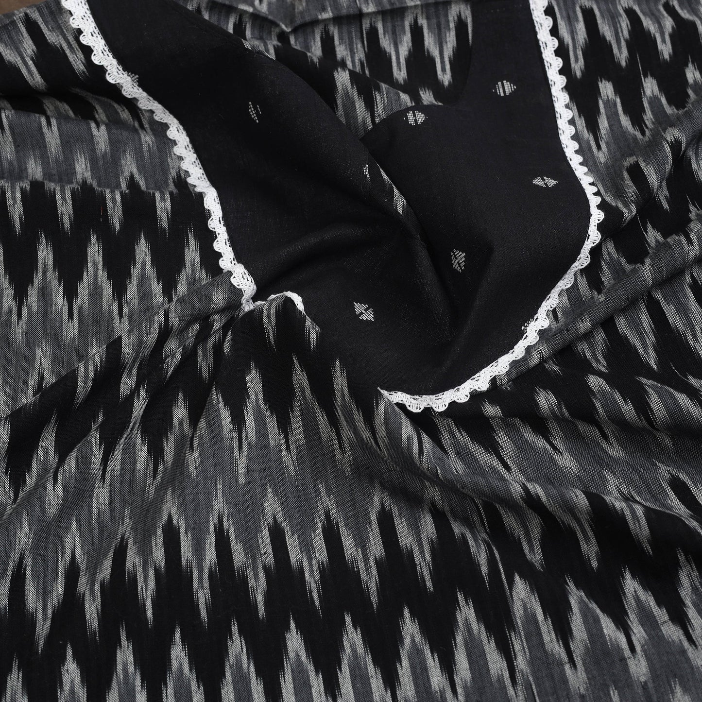 Buy Black Pochampally Ikat Patchwork Cotton Kurta Material