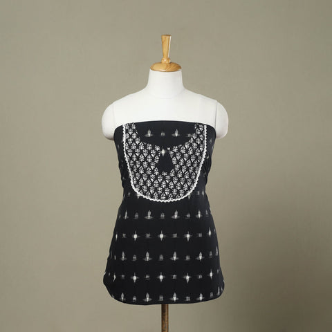 Buy Black Pochampally Ikat Patchwork Cotton Kurta Material