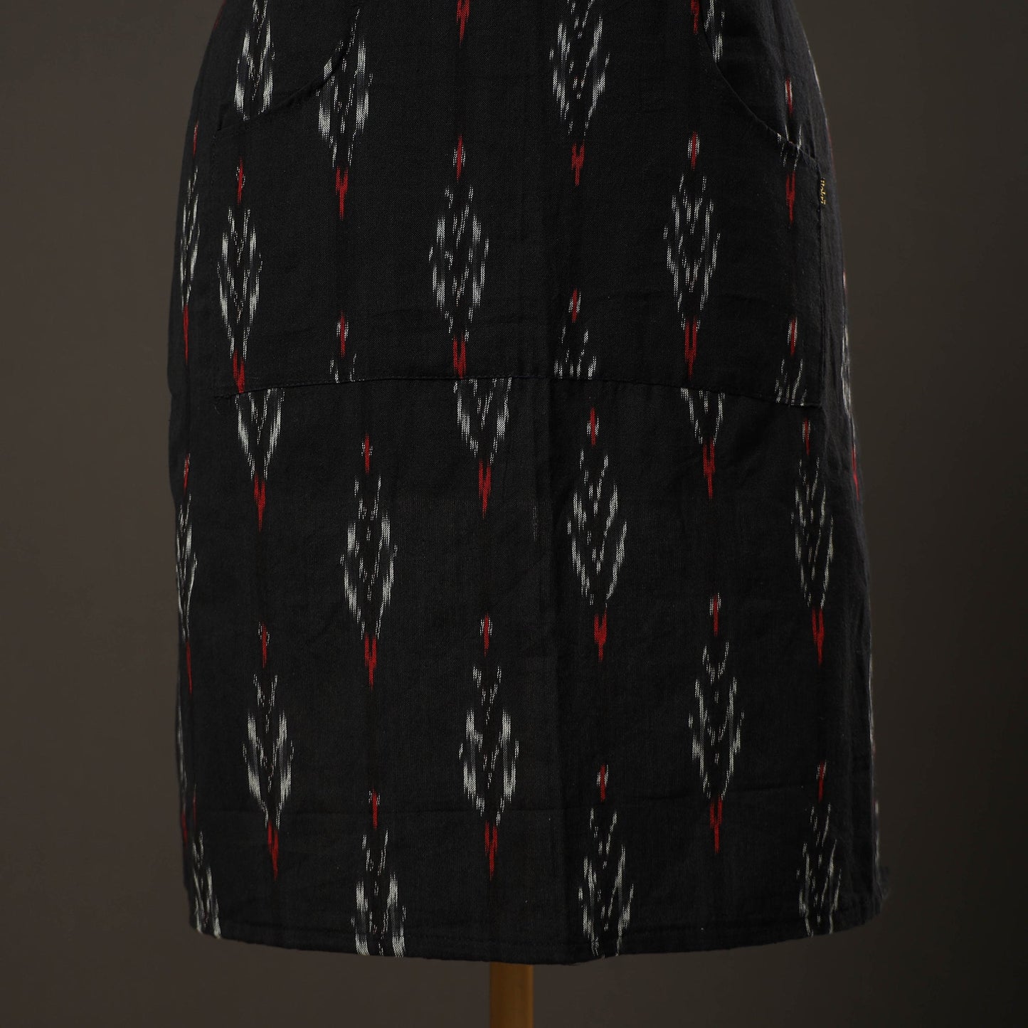 Black Pochampally Ikat Cotton Apron with Pocket