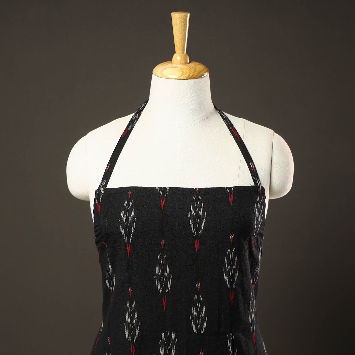 Black Pochampally Ikat Cotton Apron with Pocket