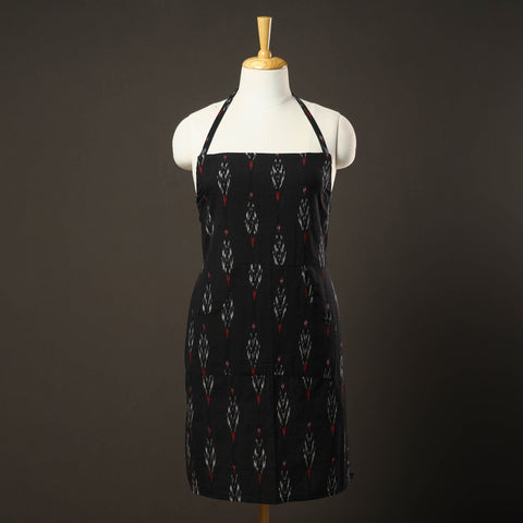 Black Pochampally Ikat Cotton Apron with Pocket