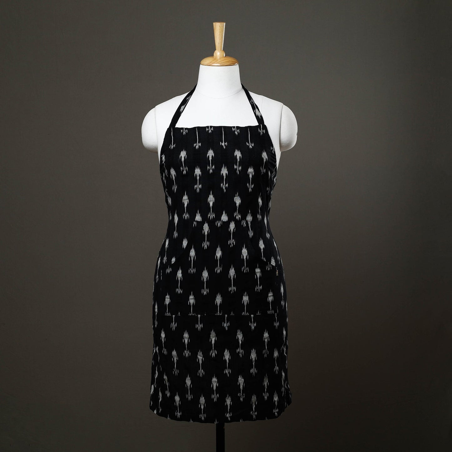 Black Pochampally Ikat Weave Cotton Apron with Pocket 