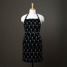 Black Pochampally Ikat Weave Cotton Apron with Pocket 