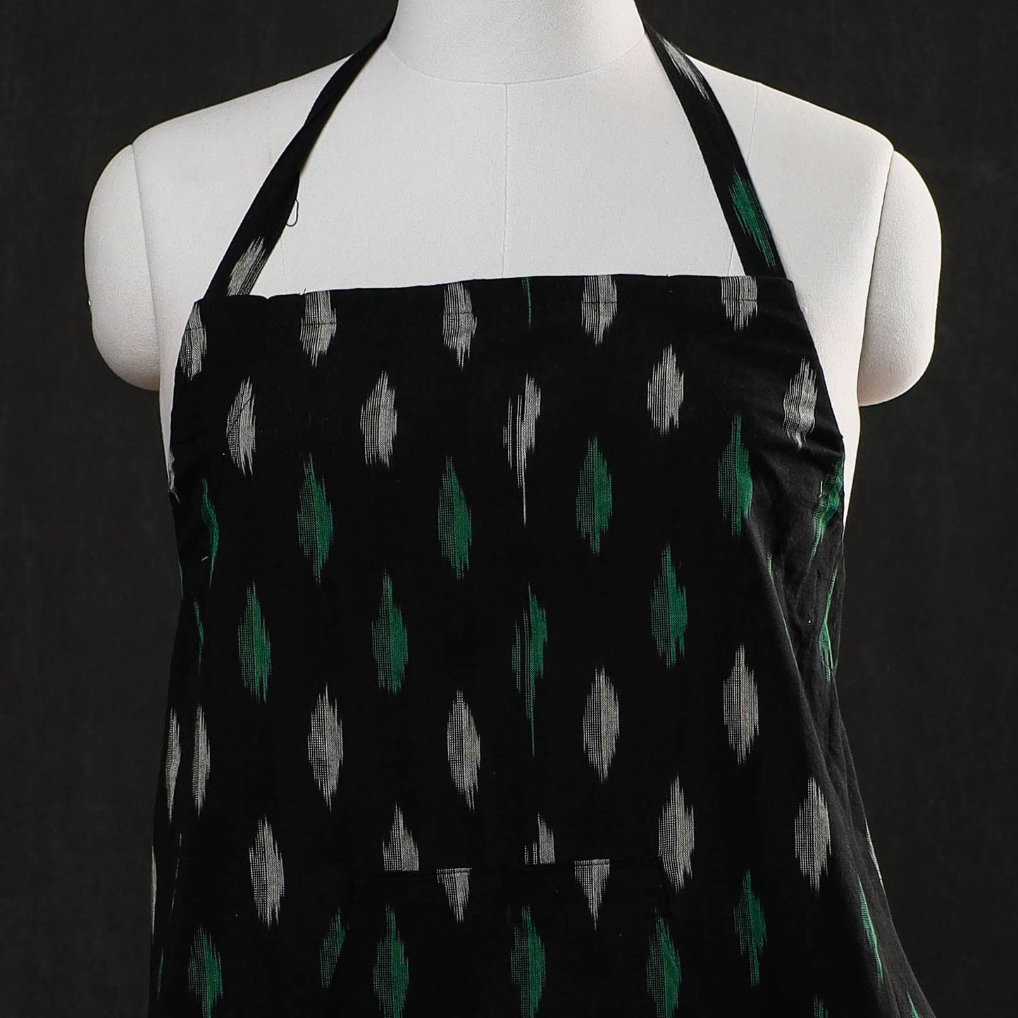 Black Pochampally Ikat Weave Cotton Apron with Pocket 