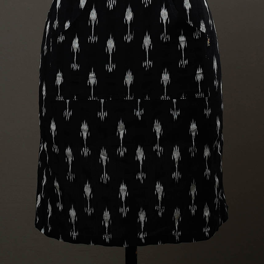 Black Pochampally Ikat Weave Cotton Apron with Pocket 