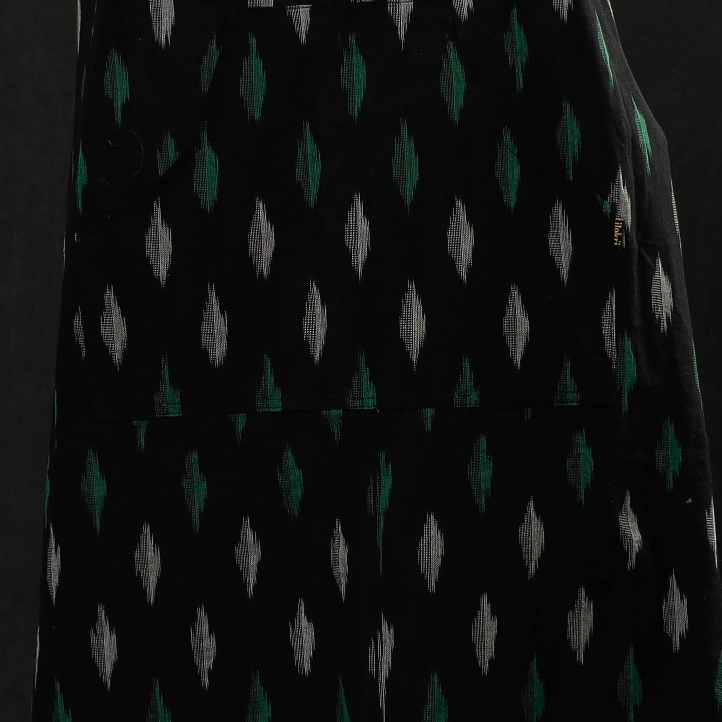 Black Pochampally Ikat Weave Cotton Apron with Pocket 