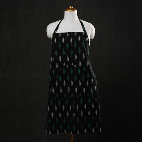 Black Pochampally Ikat Weave Cotton Apron with Pocket 