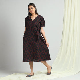 Black - Pochampally Ikat Weave Cotton Dress