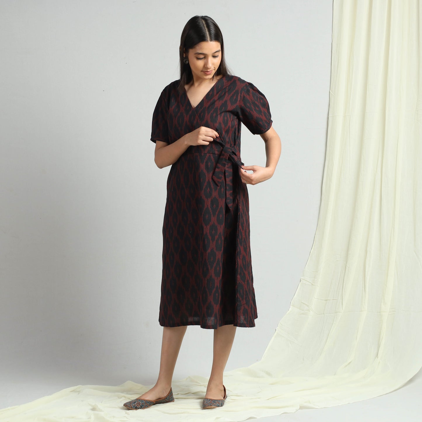 Black - Pochampally Ikat Weave Cotton Dress