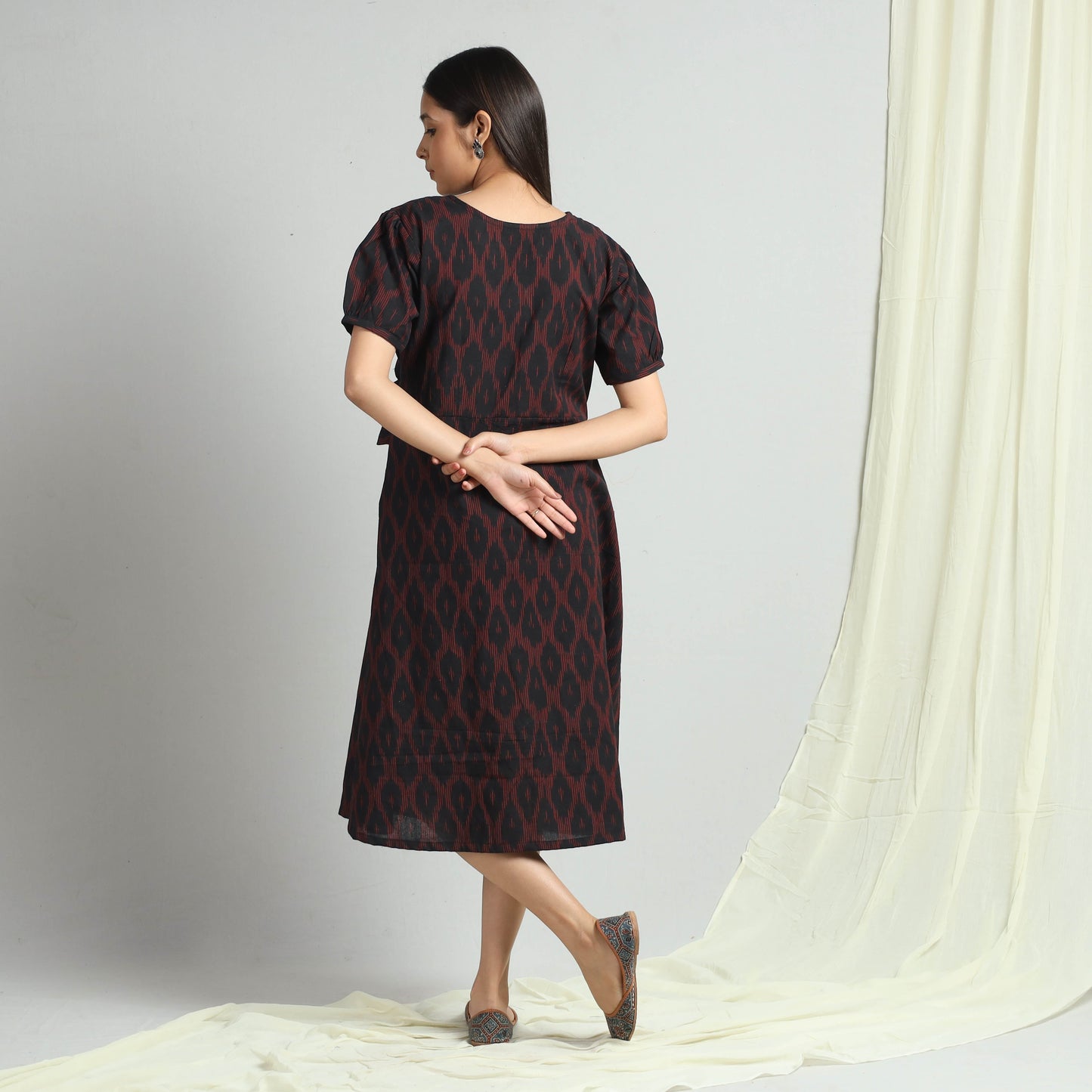 Black - Pochampally Ikat Weave Cotton Dress