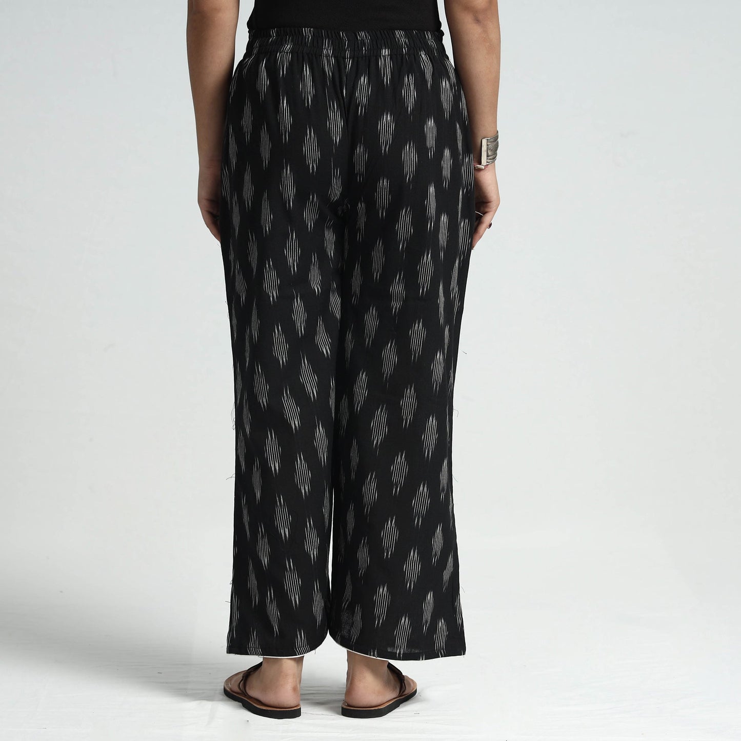Black - pochampally ikat weave cotton elasticated palazzo