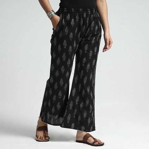 Black - pochampally ikat weave cotton elasticated palazzo