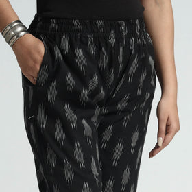 Black - pochampally ikat weave cotton elasticated palazzo