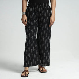 Black - pochampally ikat weave cotton elasticated palazzo