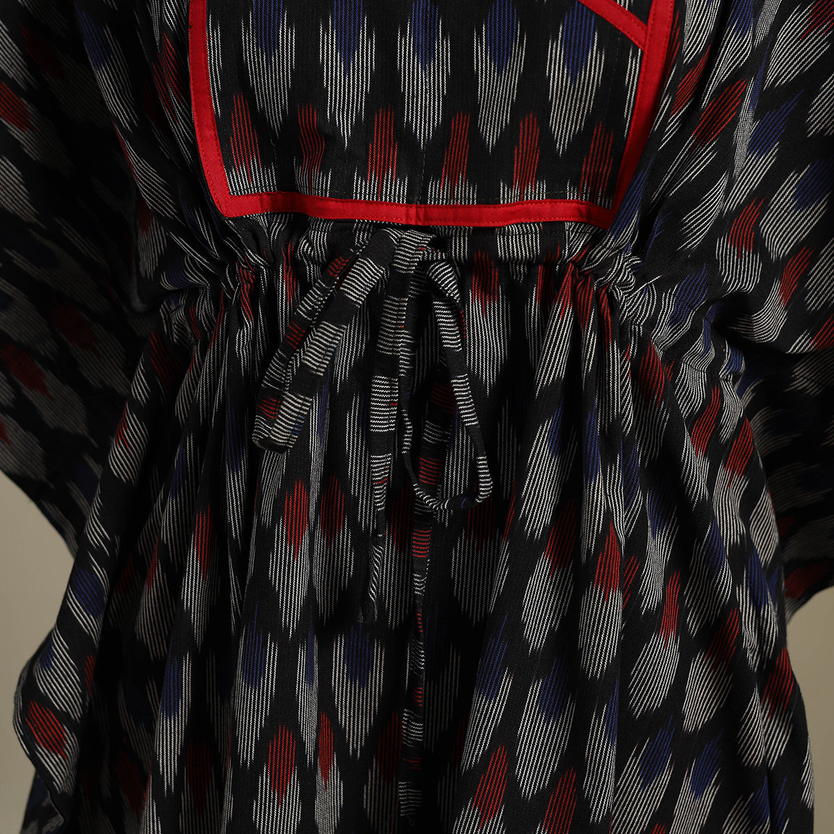 Black Pochampally Ikat Weave Cotton Kaftan (Medium)