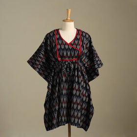 Black Pochampally Ikat Weave Cotton Kaftan (Medium)