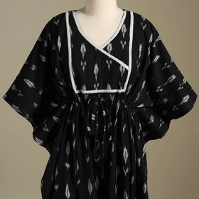 Black Pochampally Ikat Weave Cotton Kaftan (Medium)