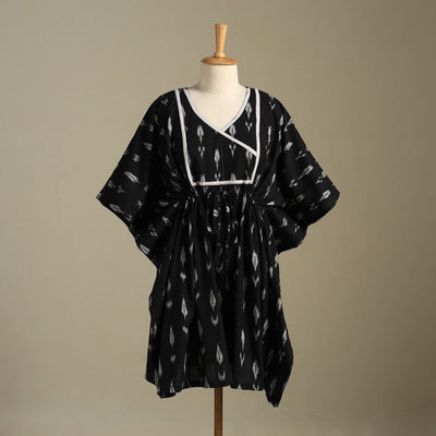 Black Pochampally Ikat Weave Cotton Kaftan (Medium)