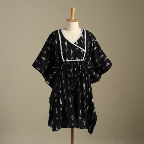 Black Pochampally Ikat Weave Cotton Kaftan (Medium)