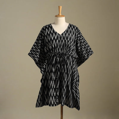 Black - pochampally ikat weave cotton kaftan (medium) 10