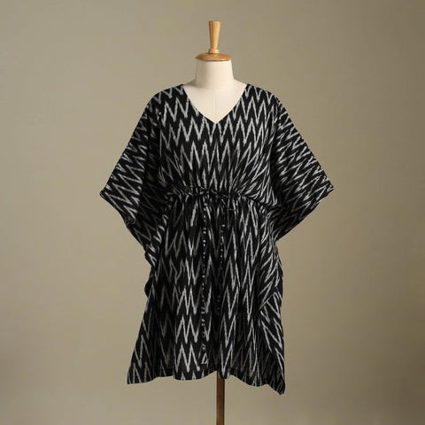 Black - pochampally ikat weave cotton kaftan (medium) 10