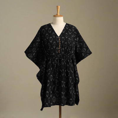 Black Pochampally Ikat Weave Cotton Kaftan (Medium)