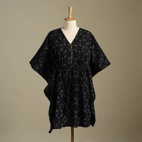 Black Pochampally Ikat Weave Cotton Kaftan (Medium)
