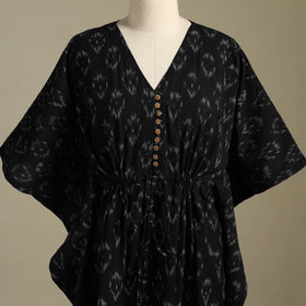 Black Pochampally Ikat Weave Cotton Kaftan (Medium)