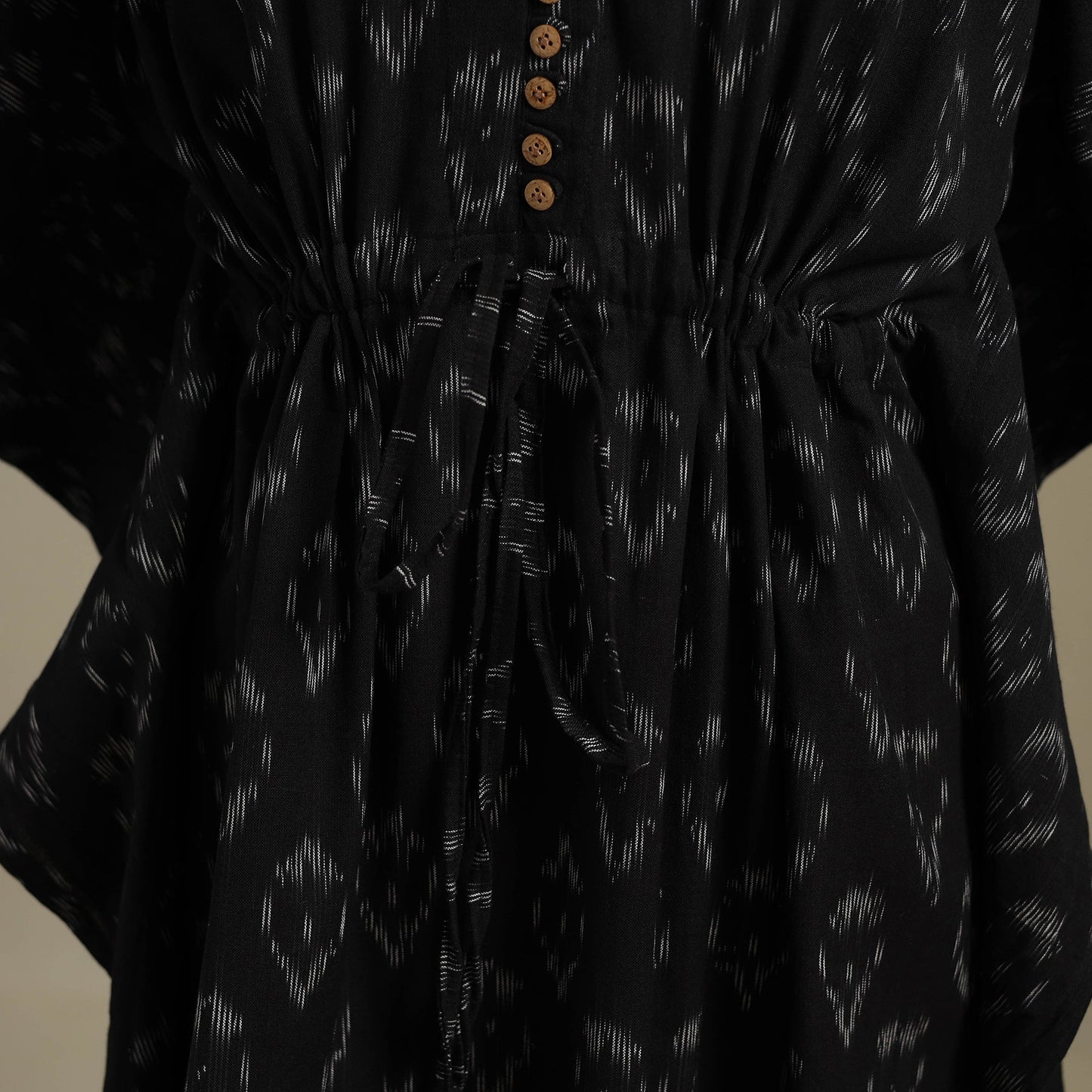 Black Pochampally Ikat Weave Cotton Kaftan (Medium)