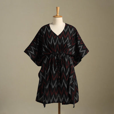 Black Pochampally Ikat Weave Cotton Kaftan (Medium)